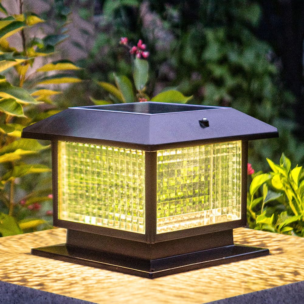 Minimalistyczna lampa stojąca, nowoczesna latarnia z czarnego aluminium ze szkłem, wodoodporna kolumna świetlna IP54, do willi, podwórka, bramy i krajobrazu - oświetlenie zmierzchu