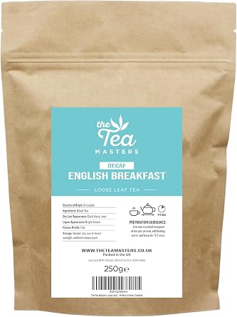 The Tea Masters Loose Leaf Tea - 250g Decaf English Breakfast - Premium, Richly Flavoured Black Leaves - Perfect for Every Teatime