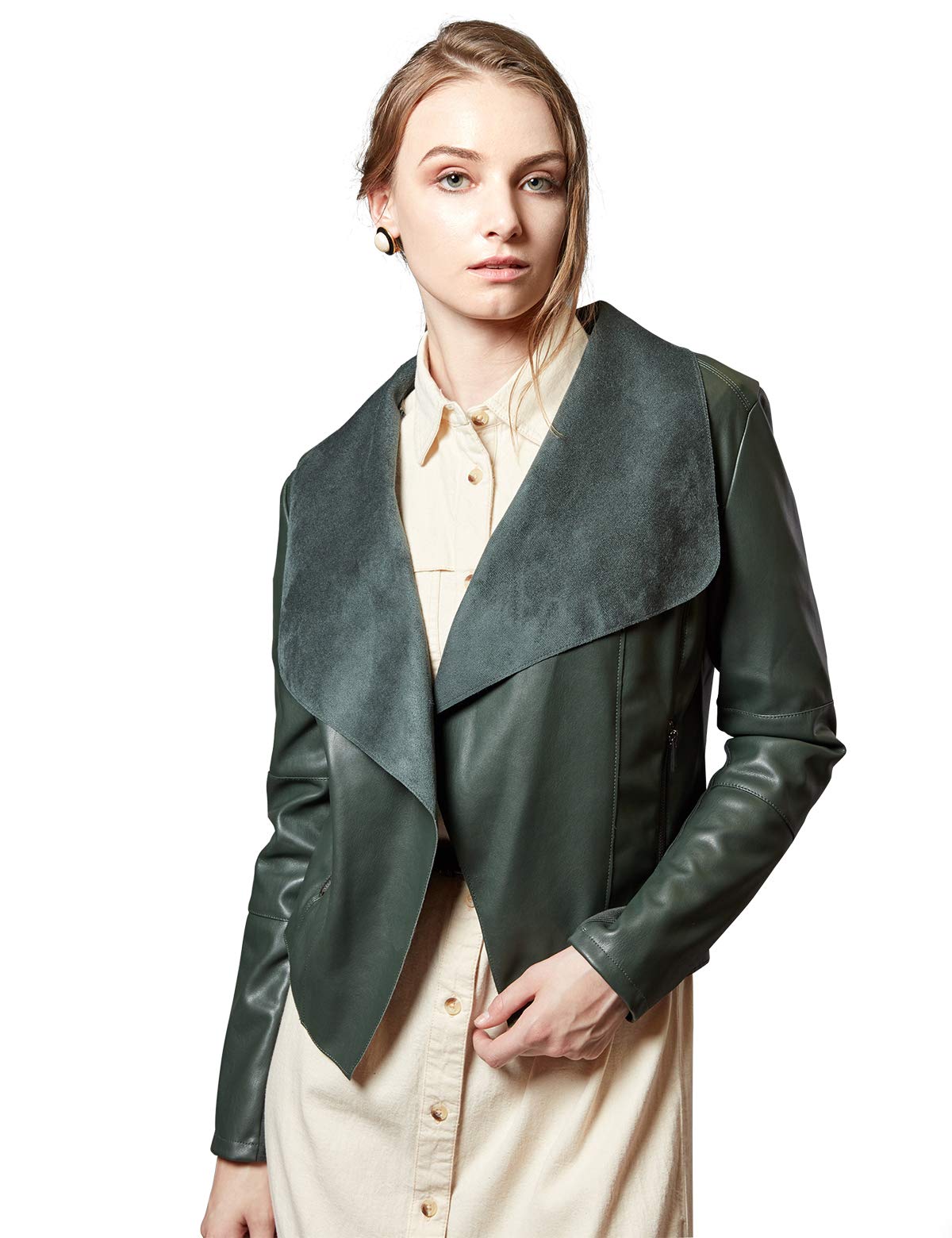 EscalierWomen's Faux Leather Jackets Slim Open Front Lapel Blazer Jackets