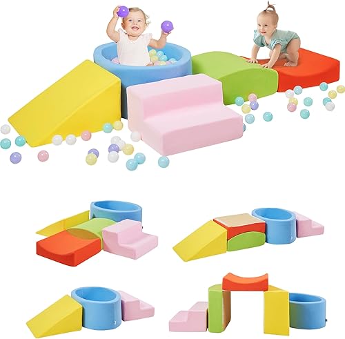 Miniatura 9 de Bloques de Escalada de Espuma con Fosa de Pelotas Diseñados para Niños Pequeños de 1 a 3 Años - Excelente para Gatear en Interiores, Conjunto de