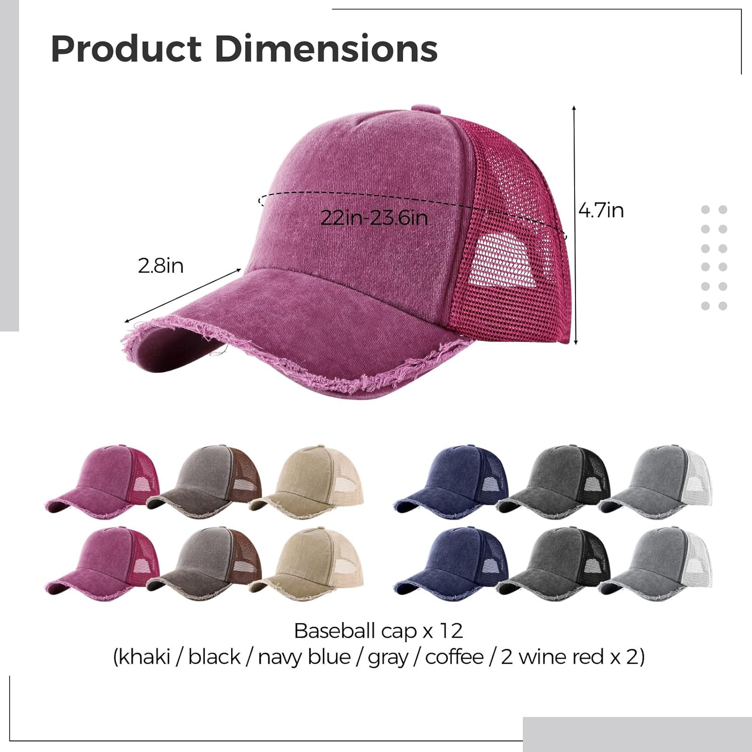 12 PCS Mesh Baseball Caps, Vintage Bulk Unisex Baseball Hats, Adjustable Dad Hats for Golf Trucker Fishing Outdoor Sports Multicolor - Image 4