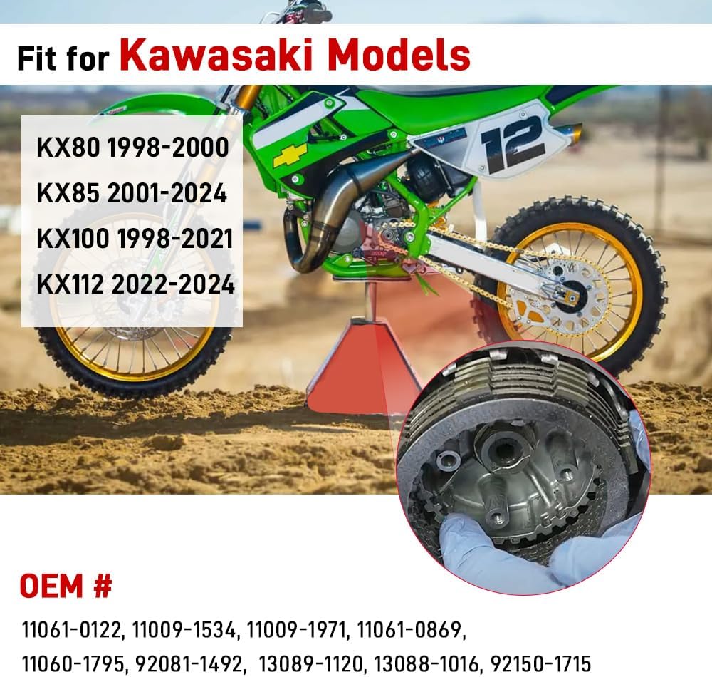 Clutch Kit & Frction Steel Plates & Gasket for Kawasaki KX80 KX85 KX100 KX112 1998-2024 OEM# 13088-1016 13089-1120