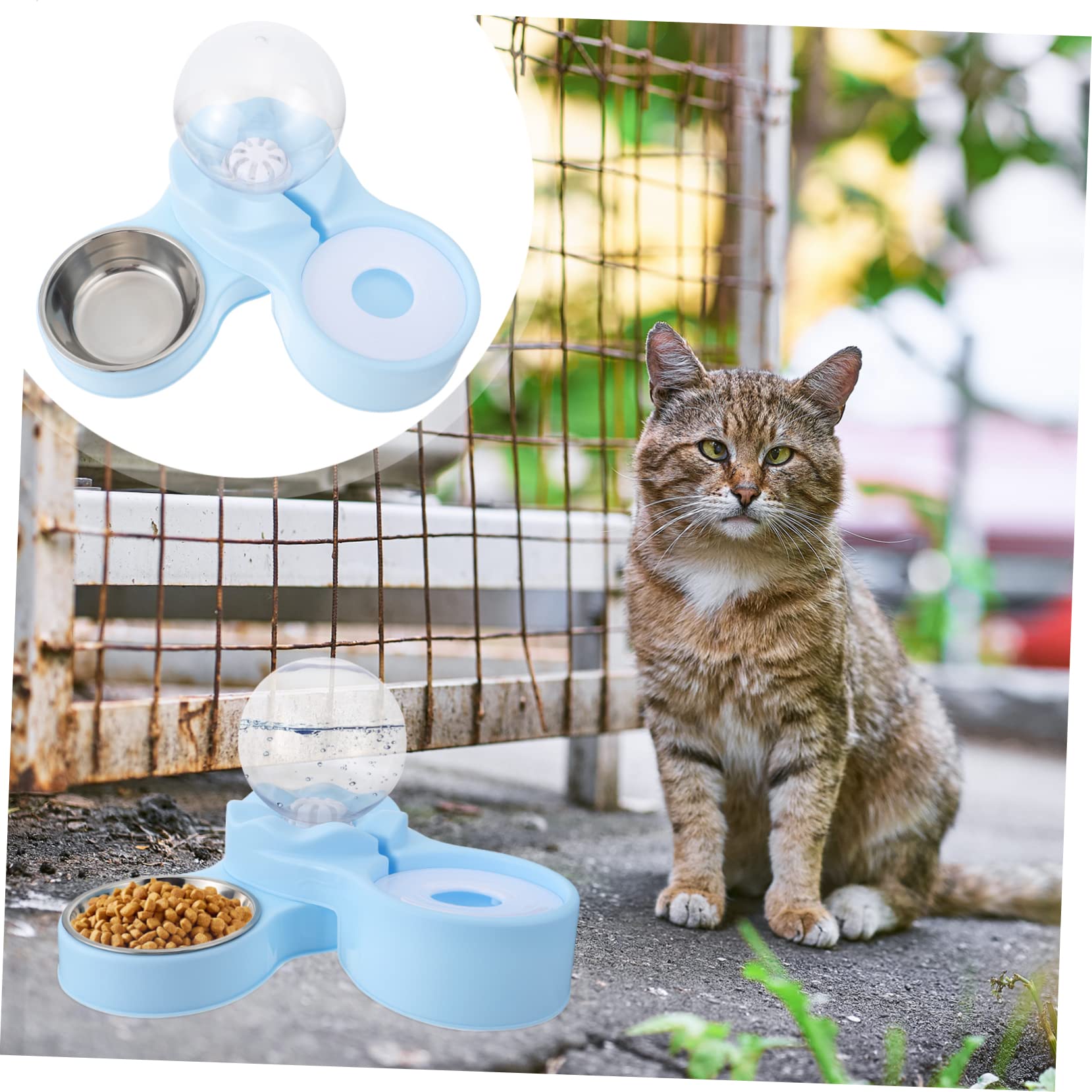 Distributeur D'eau pour Chat à Double Gamelle Bleu en P et Acier Inoxydable