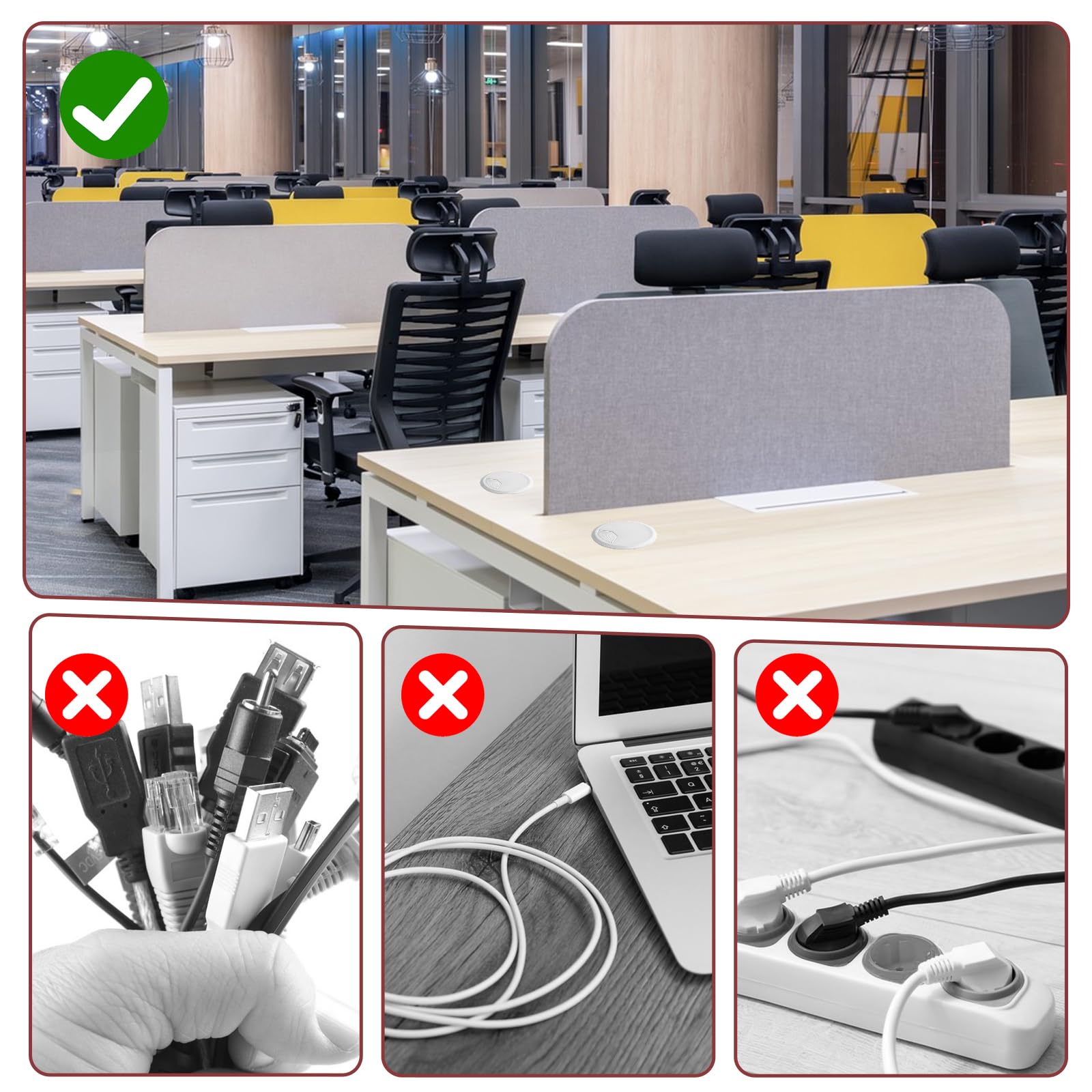 4er Set Kabeldurchführungen Für Schreibtisch - 60mm Kabelloch Abdeckung Für Sauberes Kabelmanagement