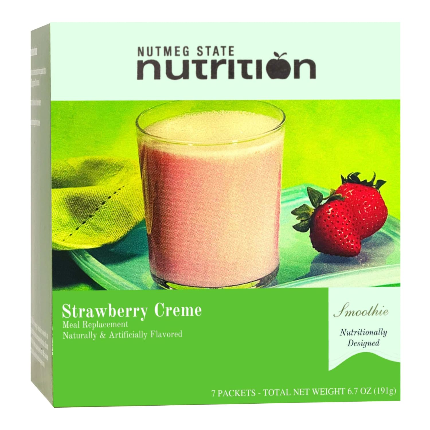 Nutmeg State Nutrition - High Protein Meal Replacement Smoothie Mix, Low Calories, 15g Protein, Low Fat, 7 Servings Per Box (Strawberry Creme)