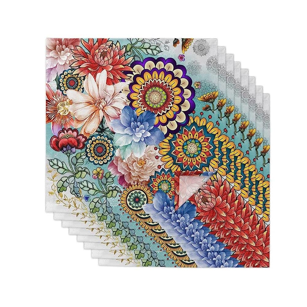 Servilletas de mesa de cena lavables y absorbentes de 50x50 cm con diseño de mandala, 4 unidades