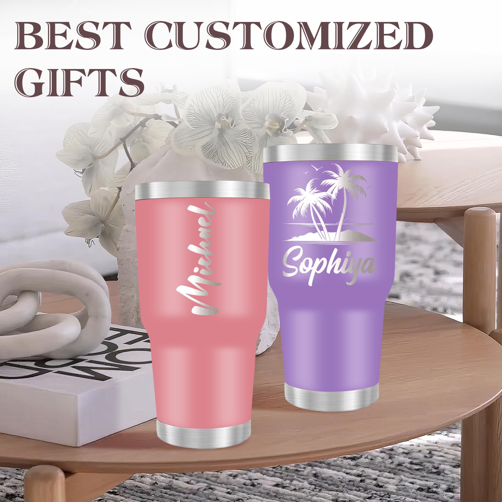 Amazon.com | Custom Tumblers with Name, Personalized Laser Engraved DOUBLE  SIDED Text Custom 30 Oz Travel Insulated Tumbler Coffee Cup Mug with Lid  and Straw, Personalized Gift for Men Women Dad Mom