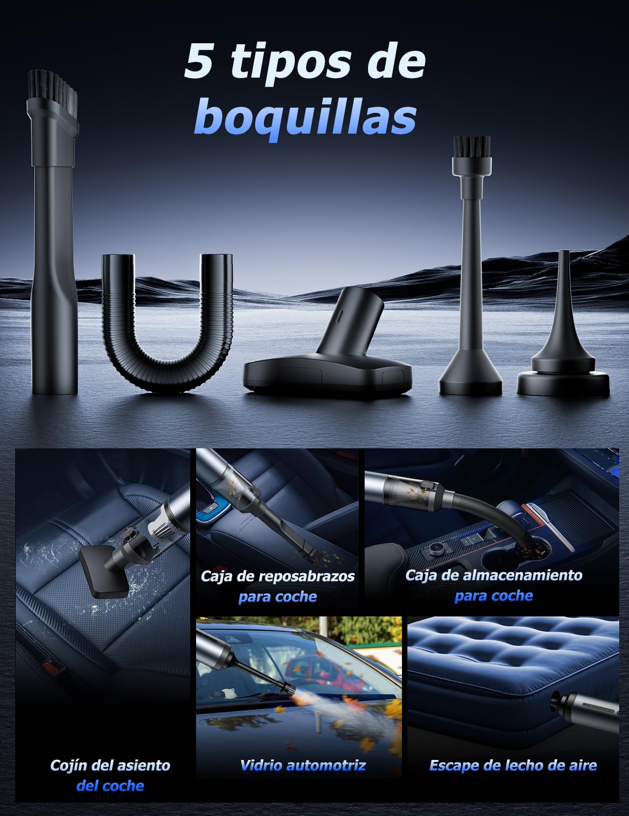 Aspirador de Mano, Aspiradora de Mano 16000PA con Motor sin Escobillas de Alto Rendimiento, Aspirador sin Cable con Accesorios, Aspirador de Mano Potente para Sofá en Casa, Coche, Mesa de Oficina