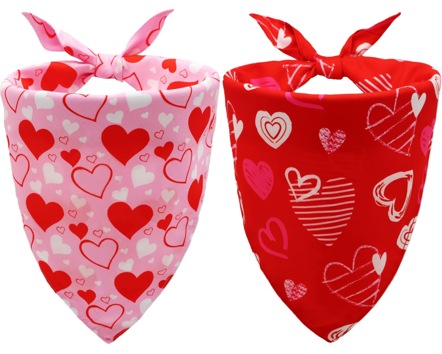 Valentine's Day Dog Bandanas Set 2PCS-Large,Heart Bandanas for Weddings and Holiday Party Costumes,Pet Scarves for Boys and Girls,Dog Outfit Gifts for Medium to Large Dogs(Pink&Red)