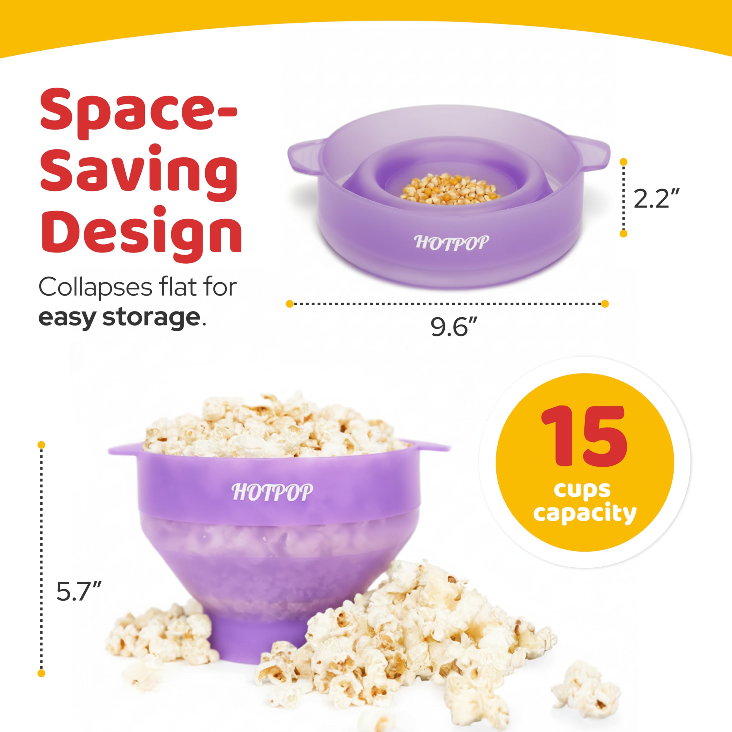 The Original Hotpop Machine à pop-corn en silicone, bol pliable sans BPA et passe au lave-vaisselle - 20 couleurs disponibles (violet transparent)