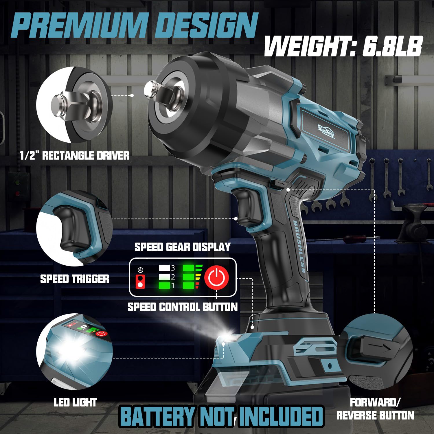 SOARFLY 1/2" Cordless Impact Wrench 1106Ft-Lbs (1500N.m) | 21V Brushless High Torque Impact Gun, 2x4.0Ah Batteries, Variable Speed, LED Light, 5 Sockets for Truck RV Car Tire Repairs thumbnail 10