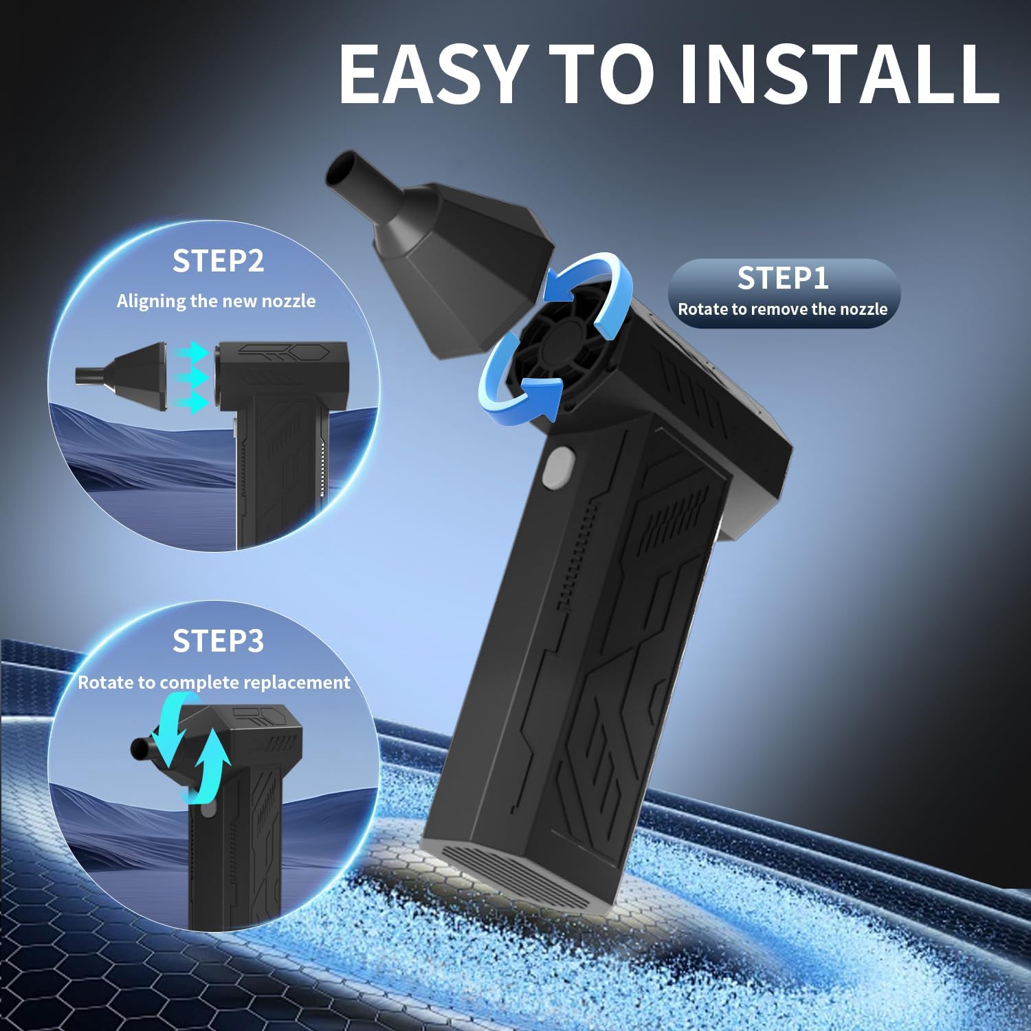 Compressed Air Duster Cleaner for PC, 4 Gear Adjustable 130000RPM Electric Air Duster, Portable Air Dust Blower, Cordless Compressed Air Duster for Computer, Keyboard, Outdoors and House Cleaning — view 5