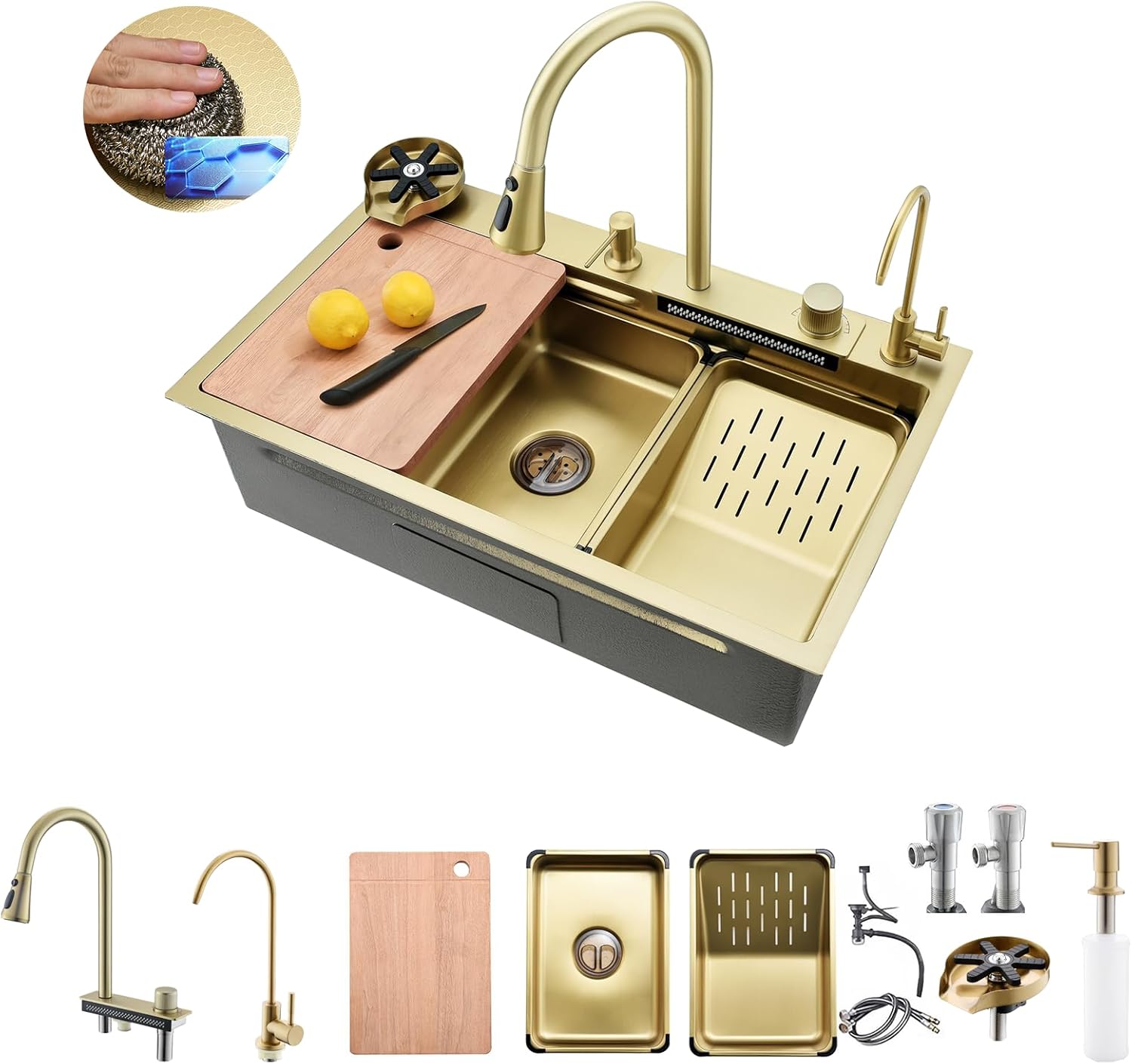 Bokaiya Raindance Nano Stainless Steel Waterfall Kitchen Sink, 75 x