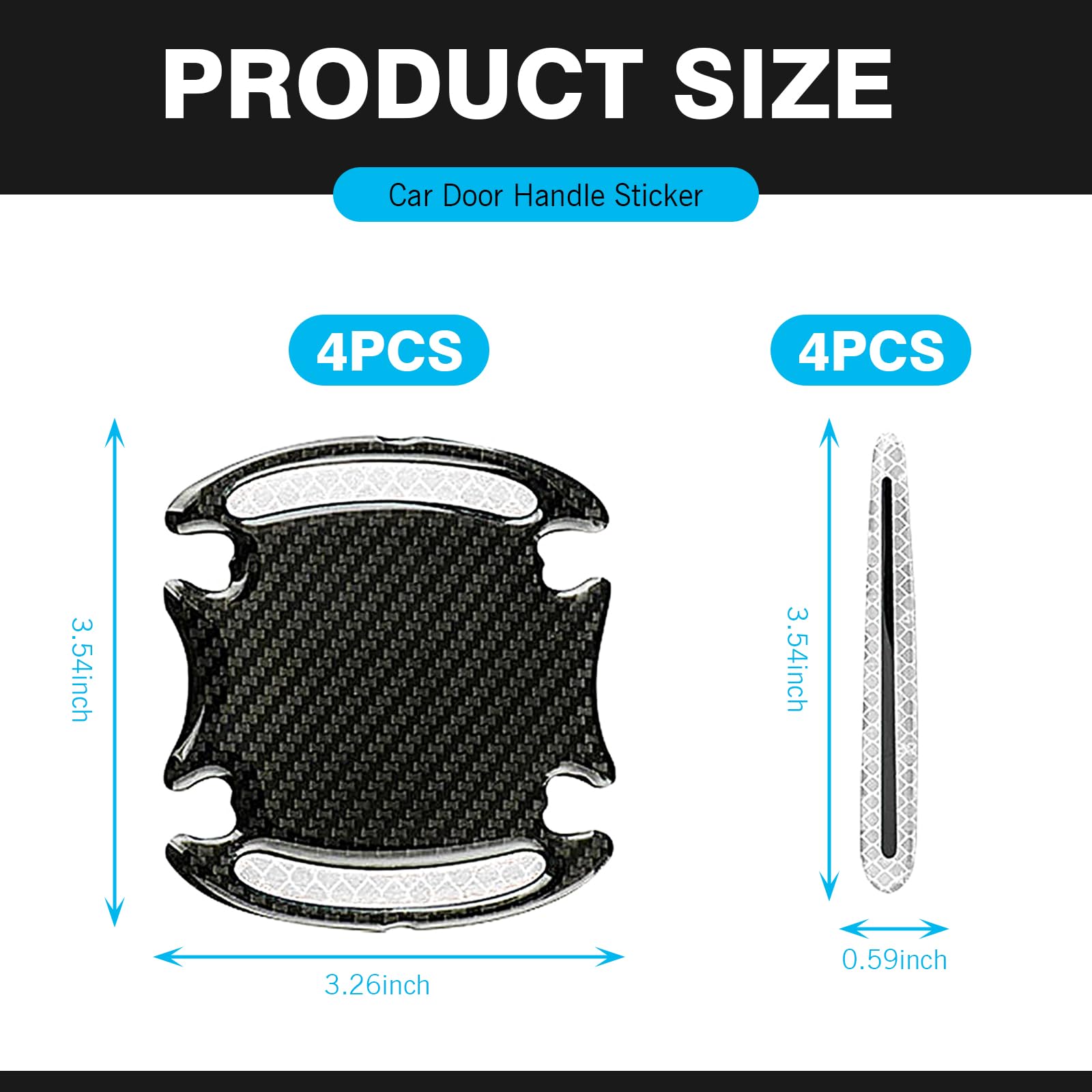 8Pcs Car Door Handle Protector Reflective Sticker, Carbon Fiber Pattern Warning Reflective Door Edge Protection Sticker, Self-adhesive Decorative Accessory, Suitable for Most Cars (White)