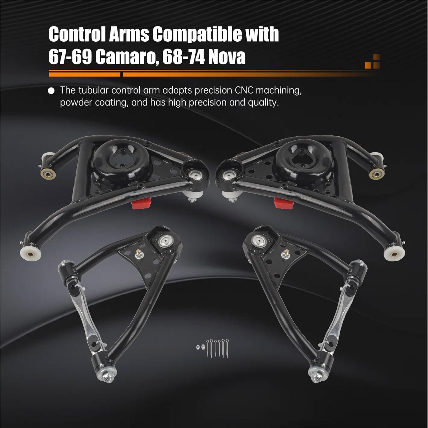 Tubular Upper&Lower Control Arms Set Compatible with 1967 1968 1969 Camaro 1968 1969 1970 1971 1972 1973 1974 Nova