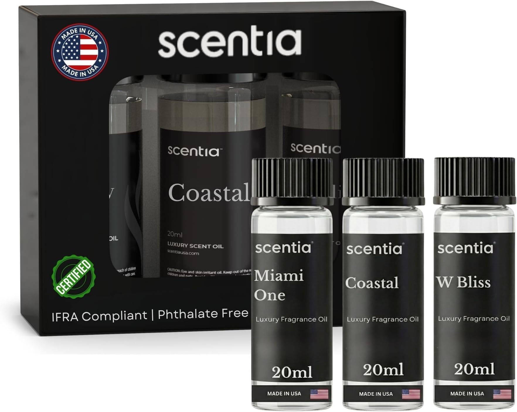 Scentia Hotel Diffuser Oil Gift Set, 3x20ml - Miami One, Coastal & W Bliss Fragrance Oils Inspired by 1 Hotel Miami & W Hotel - Made in USA, IFRA Certified - Aromatherapy Discovery Set