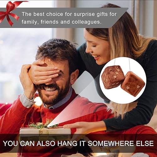 Miniatura 6 de 2 dados de felpa mullidos para espejo de automóvil, 2.75 pulgadas, retro, cuadrados, en forma de corazón, espejo retrovisor para automóvil, linda