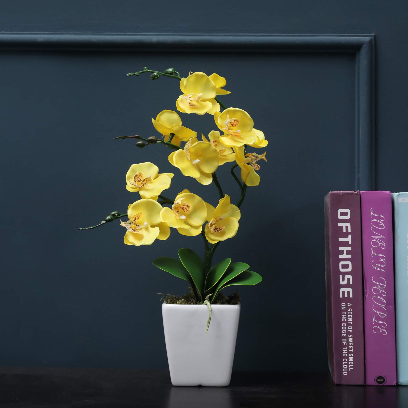 Künstliche Phalaenopsis-Orchidee, 38,1 cm hoch, aus Seide, Blumenarrangements (gelb)