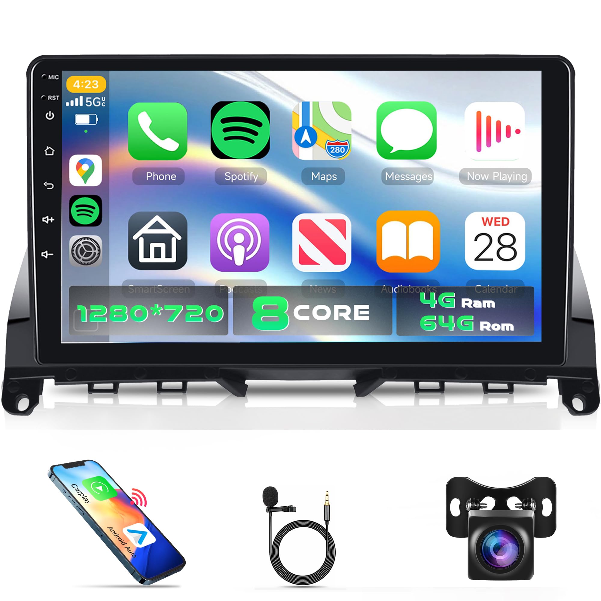 KYNNT Qualcomm Snapdragon chip 8-Core 4G+64G Car Radio for Mercedes Benz C-Class C180 C200 C230 C250 C300 C350 W204 S204 2006-2011, Car Stereo Carplay Android Auto 3D car Model Display GPS WiFi