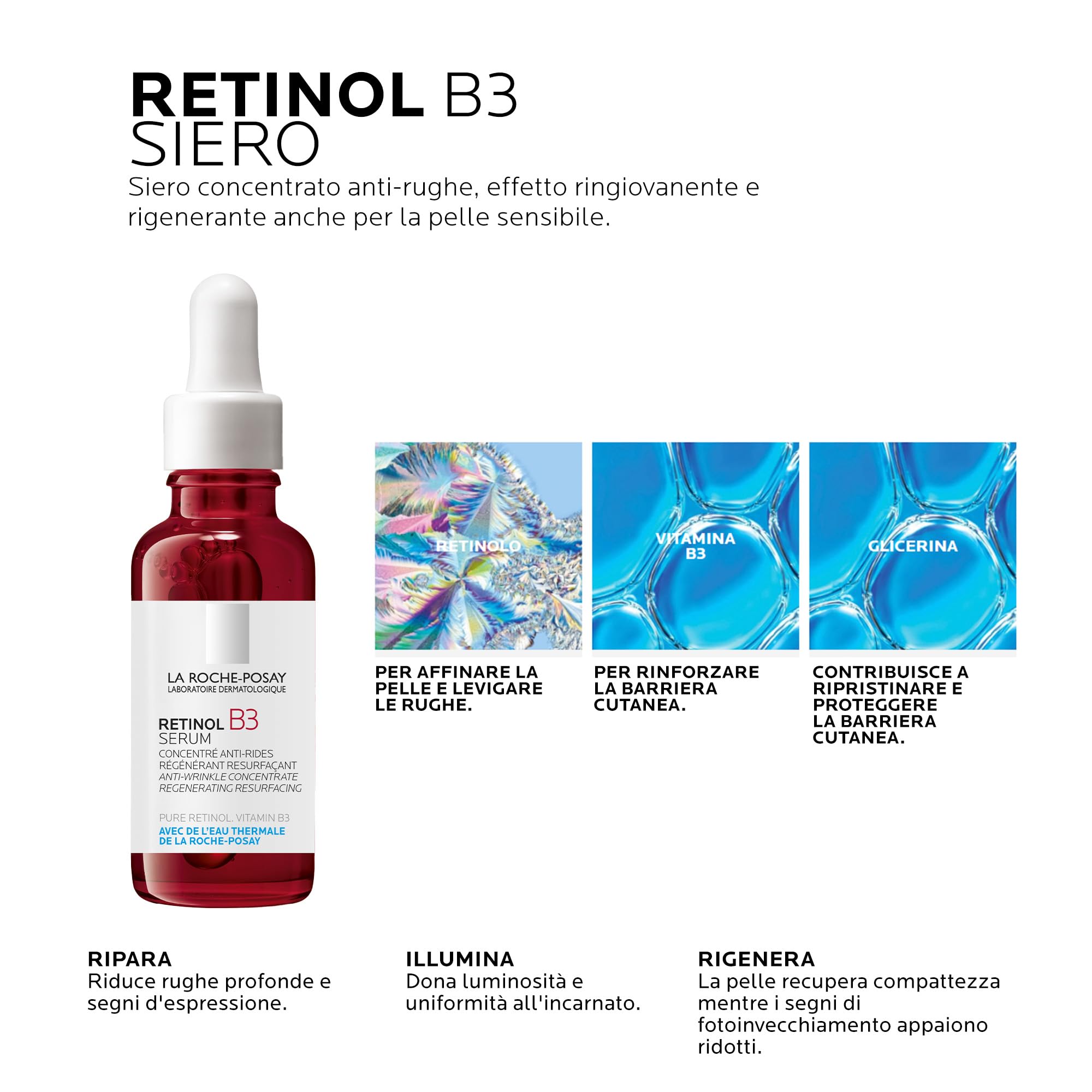 La Roche-Posay Retinol B3 Siero Anti-Rughe 30 ml + Redermic R Crema Contorno Occhi 15 ml | Trattamento Completo Anti-Età con Retinolo e Vitamina B3
