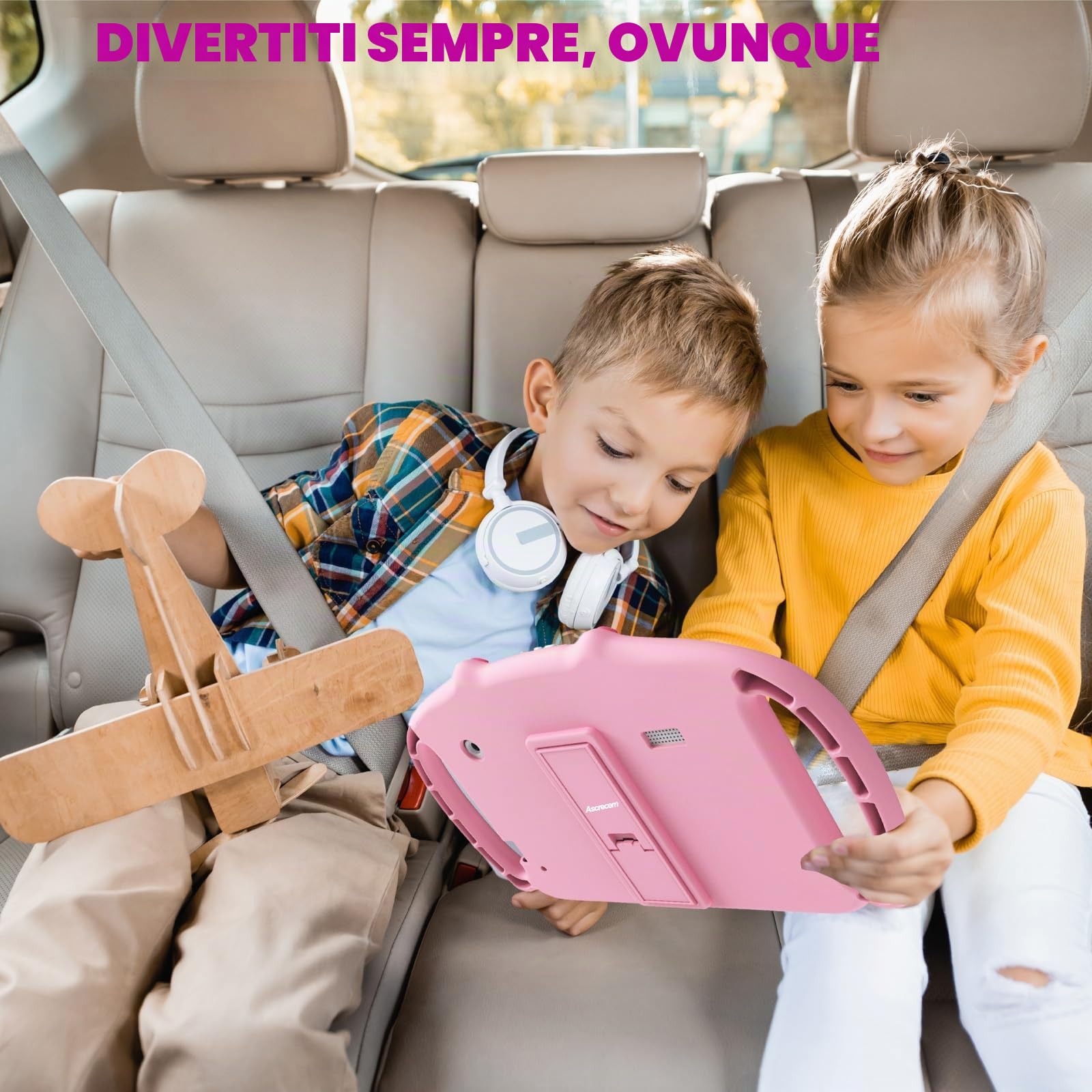 ascrecem Tablet 7 Pollici Android Tablet Bambini con WiFi Bluetooth Controllo Parentale Quad Core 2GB RAM 32GB ROM Giochi Educativi Preinstallati 3 a 14 anni Ragazza(Pink)
