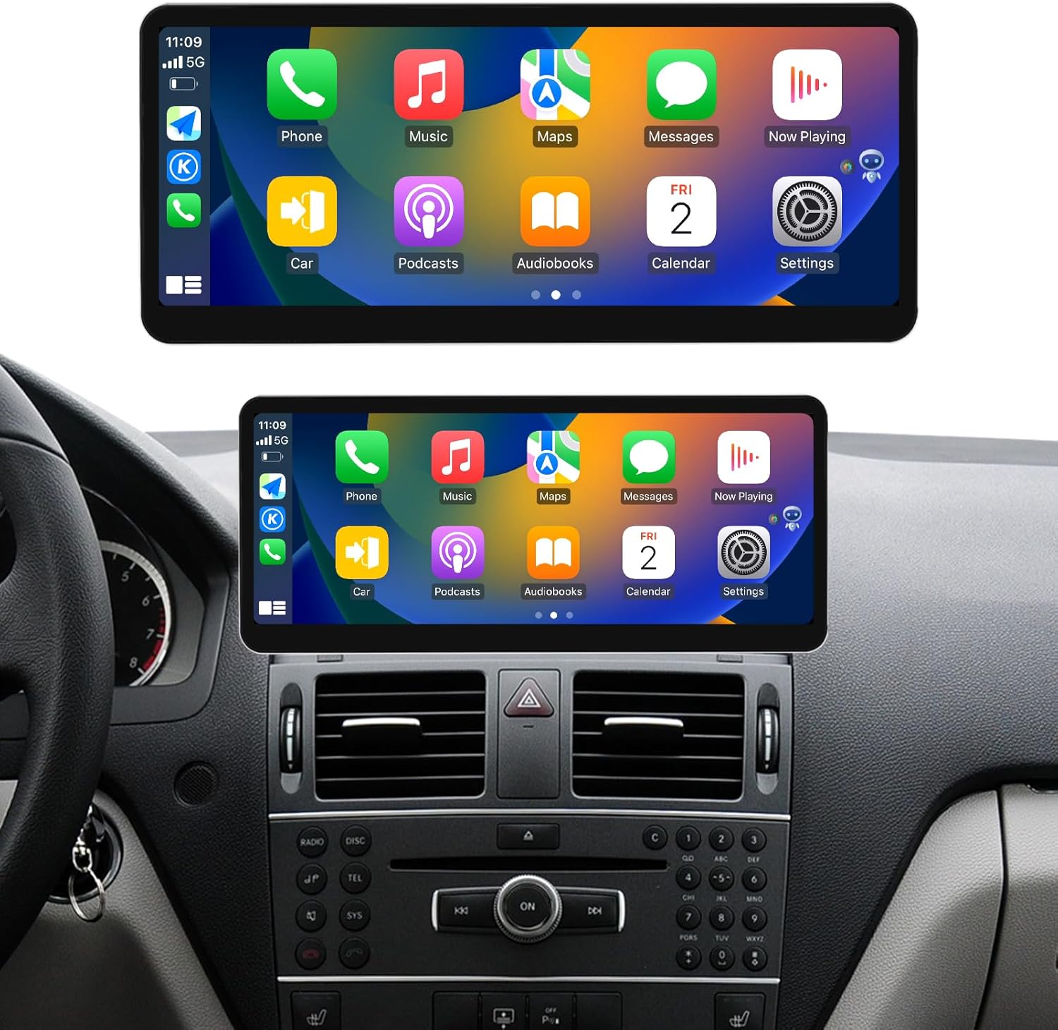 Road Top 12.3" Ultra-Narrow Touchscreen Wireless CarPlay Android Auto Car Radio for Mercedes-Benz C Class W204 2008-2010 Year with NTG4.0, Support Mirrorlink/Navigation