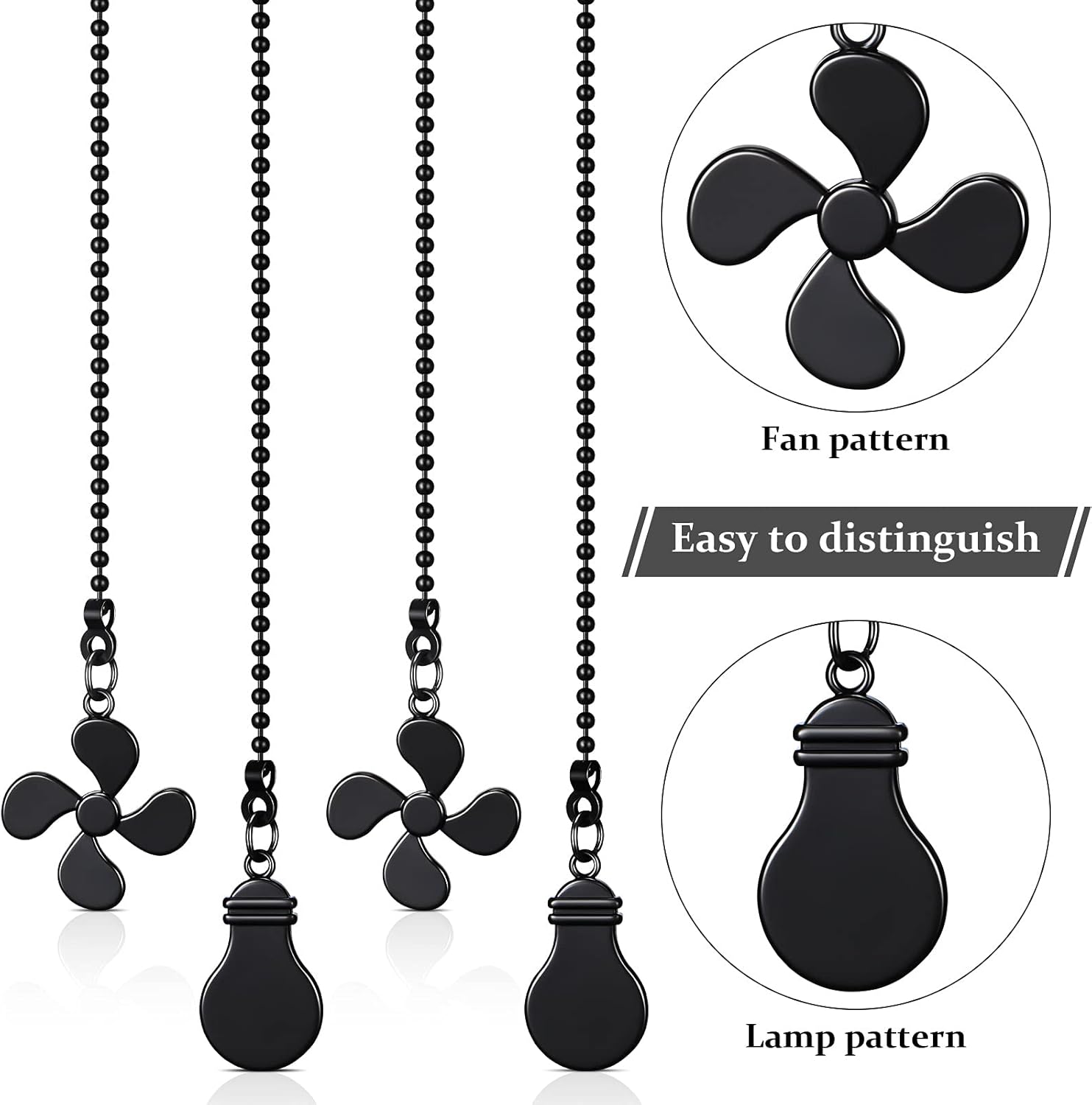Ceiling Fan Pull Chain Fan Extension Chain Fan Chain Pulls Decorative 12 Inch Ceiling Fan Chain Extension Chain Extender Ornament with Fan and Light Bulb Chain Connector (4, ORB Color) - - 