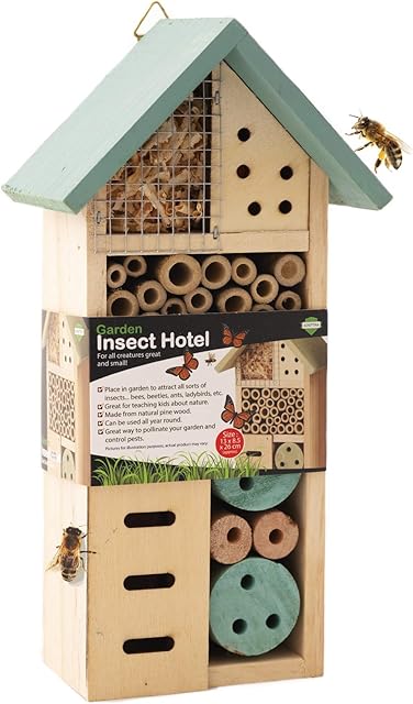 ADEPTNA Wooden Garden Insect Hotel for all Creatures Great and Small - Nest Home for Bees Beetles Ants Ladybirds and all Sorts of Insects (SMALL INSECT HOTEL)