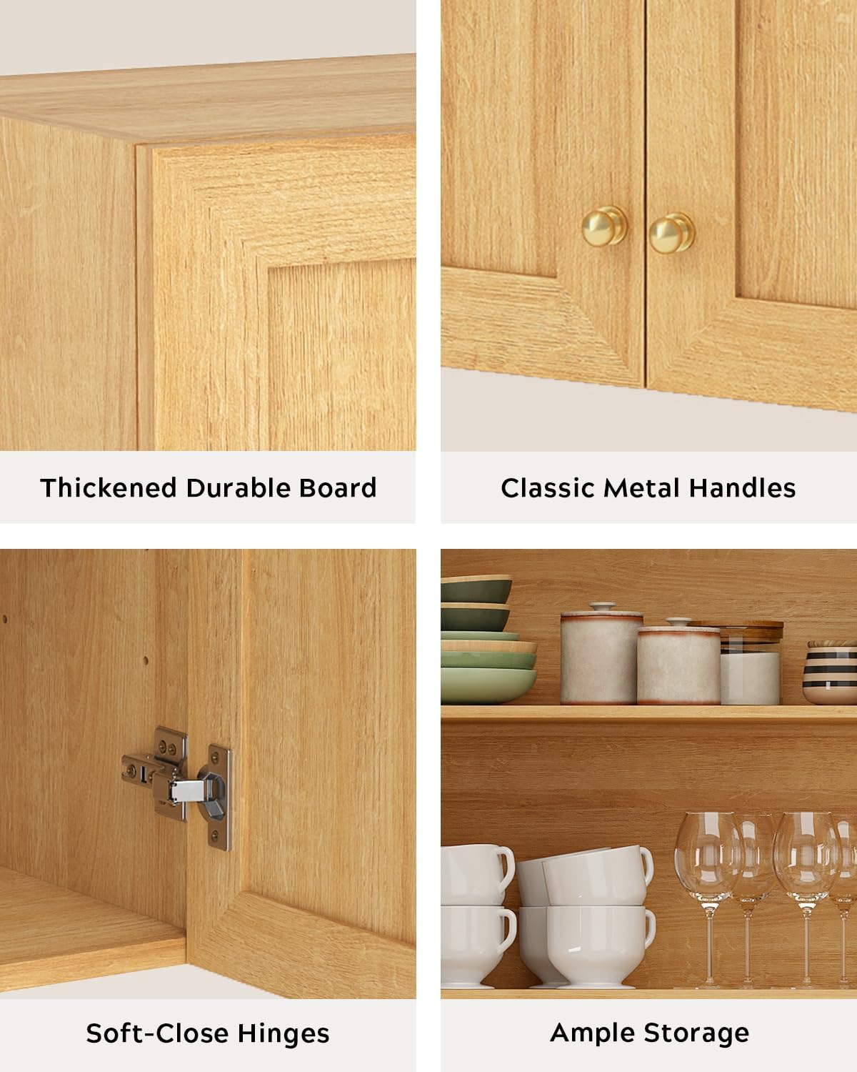 Laundry Room Cabinets Set of 2 Bathroom Wall Mounted Storage Cabinets Medicine Cabinet with Adjustable Shelves Floating Cupboard Kitchen Organizers for Living Room, Natural Oak
