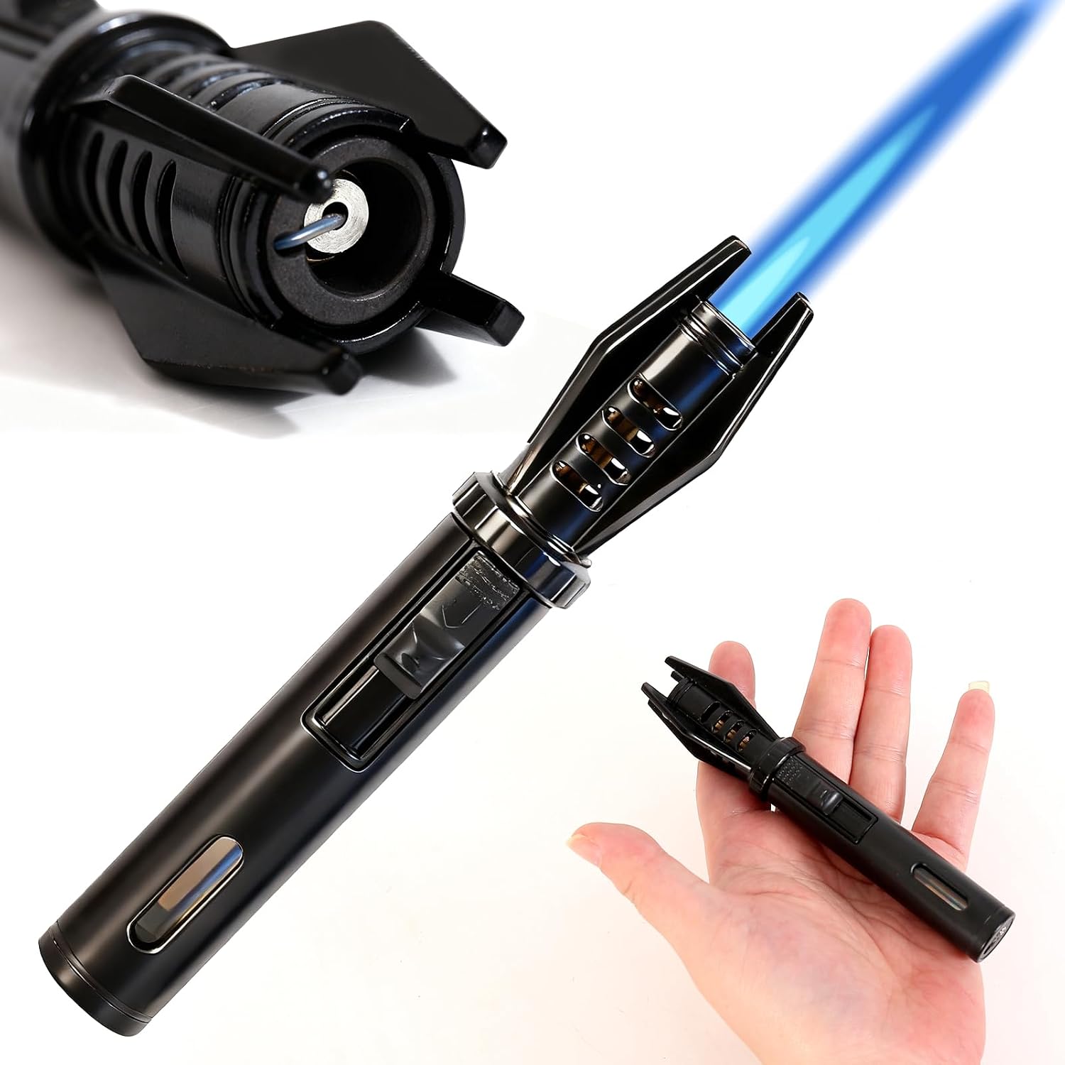 Mini encendedor antorcha recargable de butano 5 pulgadas negro miniatura 1