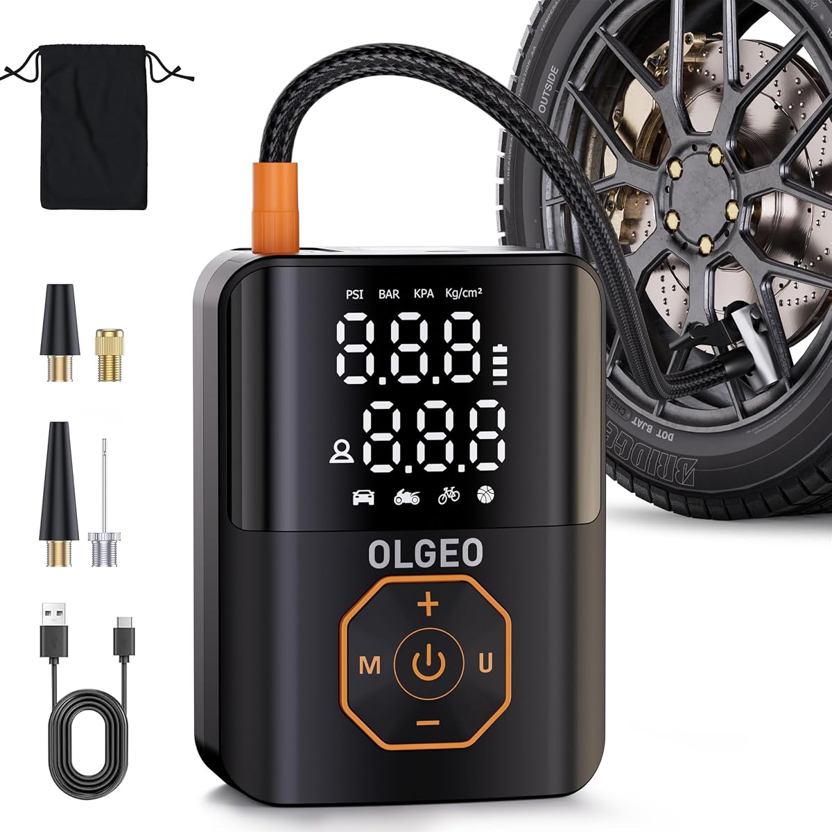 Portable 160PSI Cordless Tire Pump with Digital Gauge, Auto Stop & LED | Cordless Portable Tire Inflator 160PSI for Car Motorcycle Bike Ball