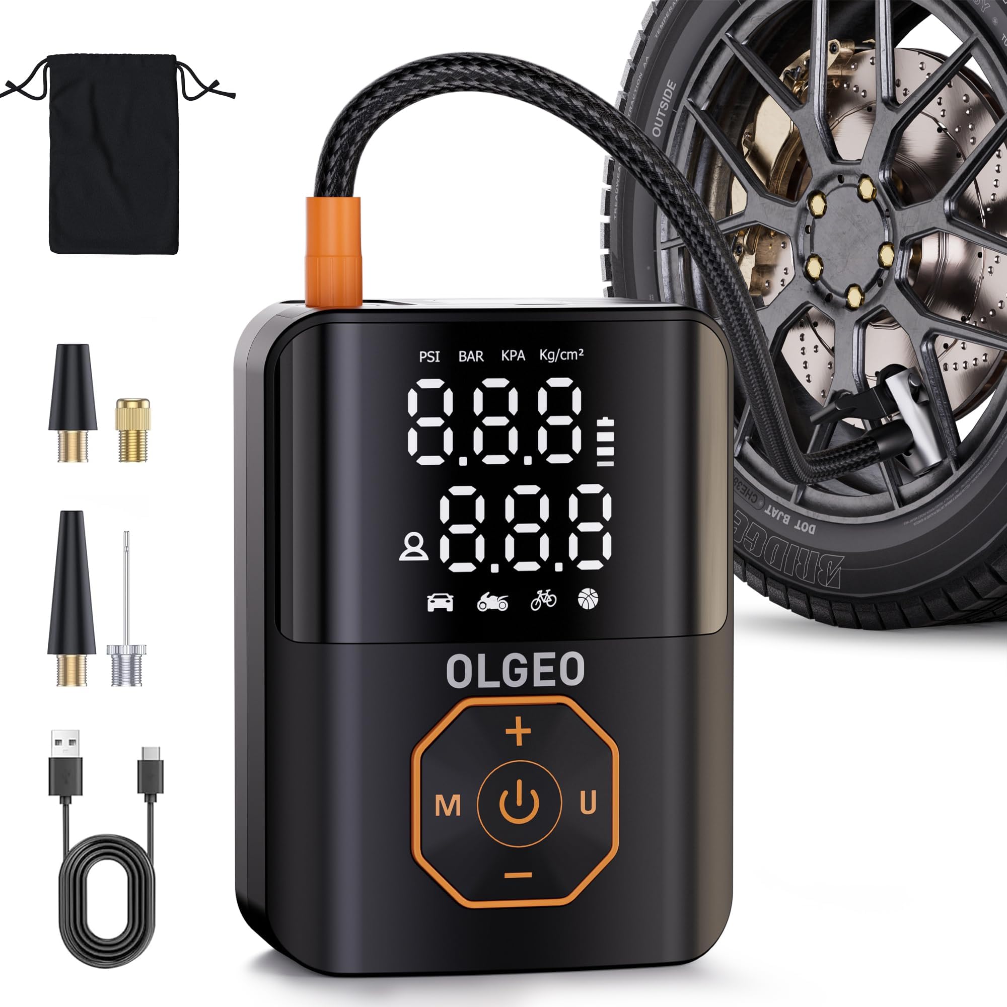Portable 160PSI Cordless Tire Pump with Digital Gauge, Auto Stop & LED