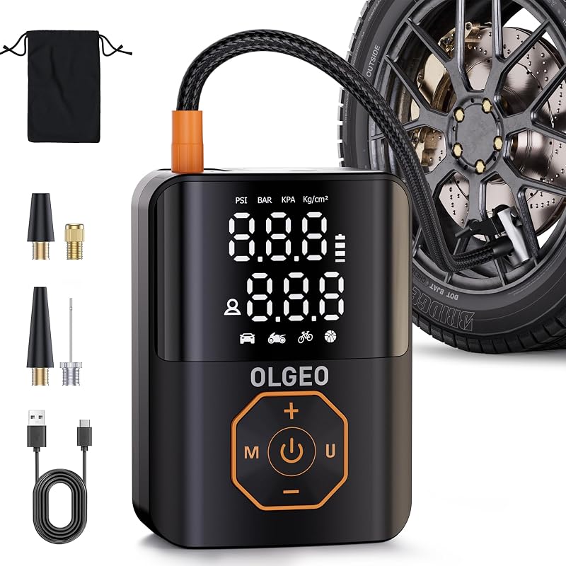 Portable 160PSI Cordless Tire Pump with Digital Gauge, Auto Stop & LED | Cordless Portable Tire Inflator 160PSI for Car Motorcycle Bike Ball