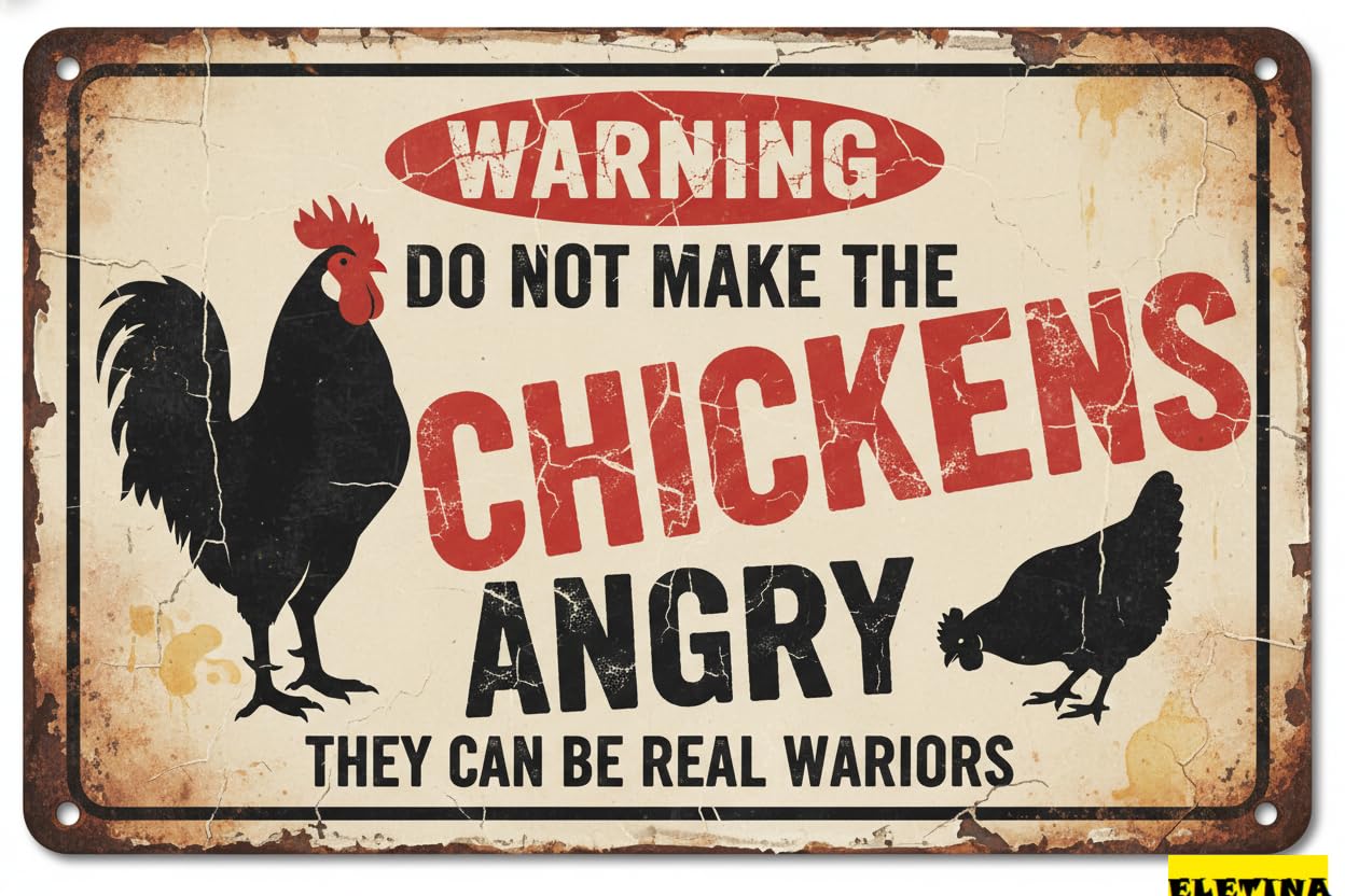 Vintage Metal Tin Sign for Funny Chicken Chicken Coop Warning Barn Gift Angry Chickens Can Be Real Peckers Farm Decor 8x12 Inchse Private Property Decorative