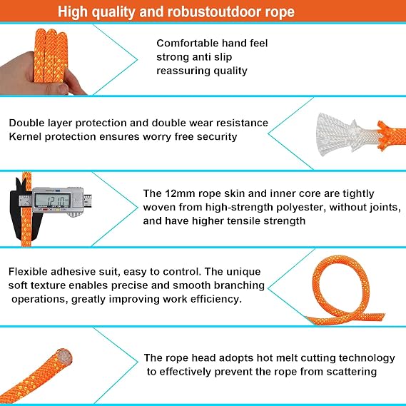 60m Static Climbing Rope 12mm High Strength Rappelling Orange