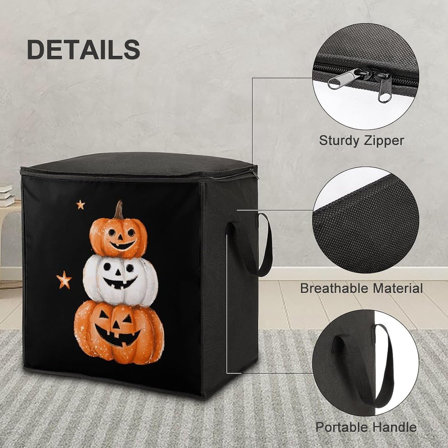 Halloween Cute Pumpkins Large Comforter Blanket Storage Bags Bins 70L Closet Organizer with Handles