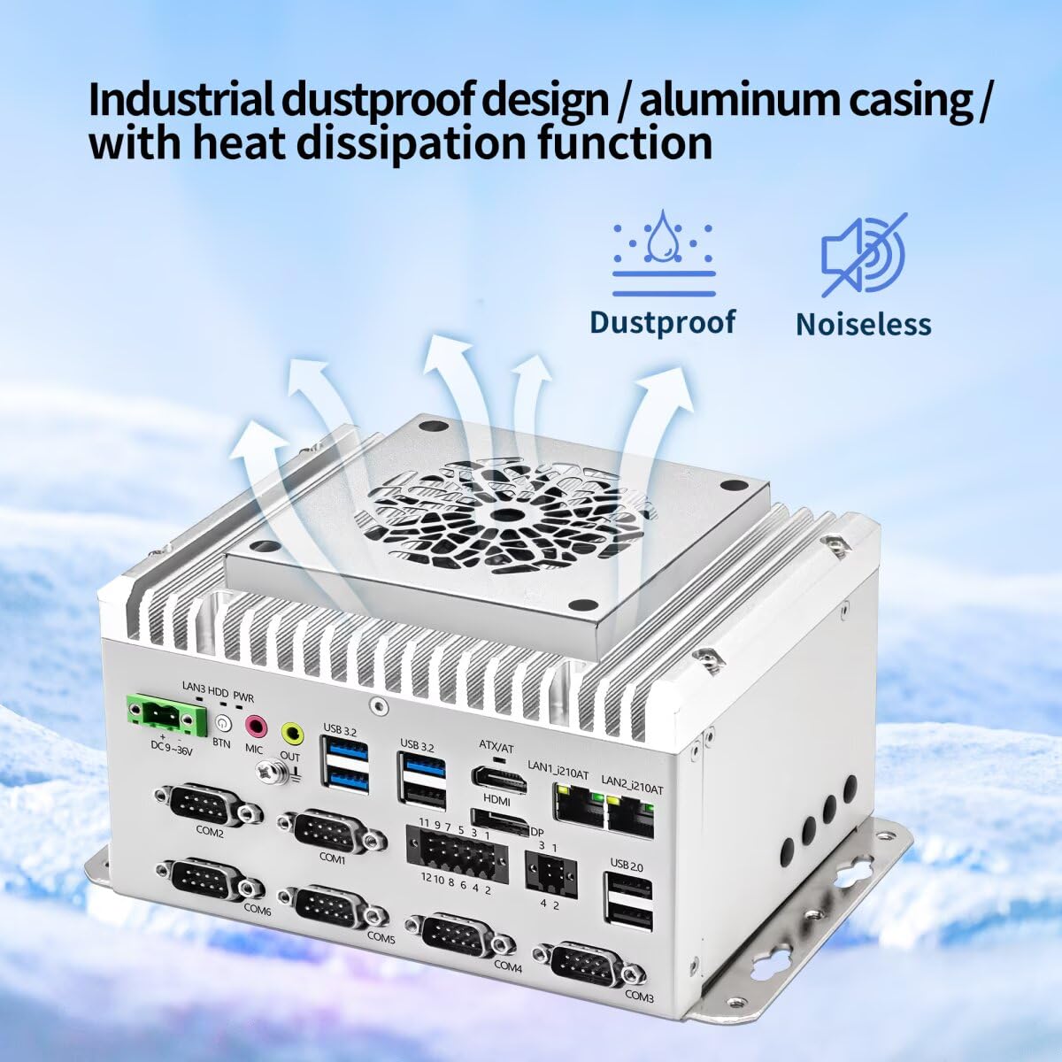 Industrie Mini PC Core i3-1235U, Firewall Netzwerk-PC, Aktive Kühlung für Stabilen Dauerbetrieb, DIN-Schiene, 2 x i210AT GbE LAN, Barebone, DC 9-36V Power Input
