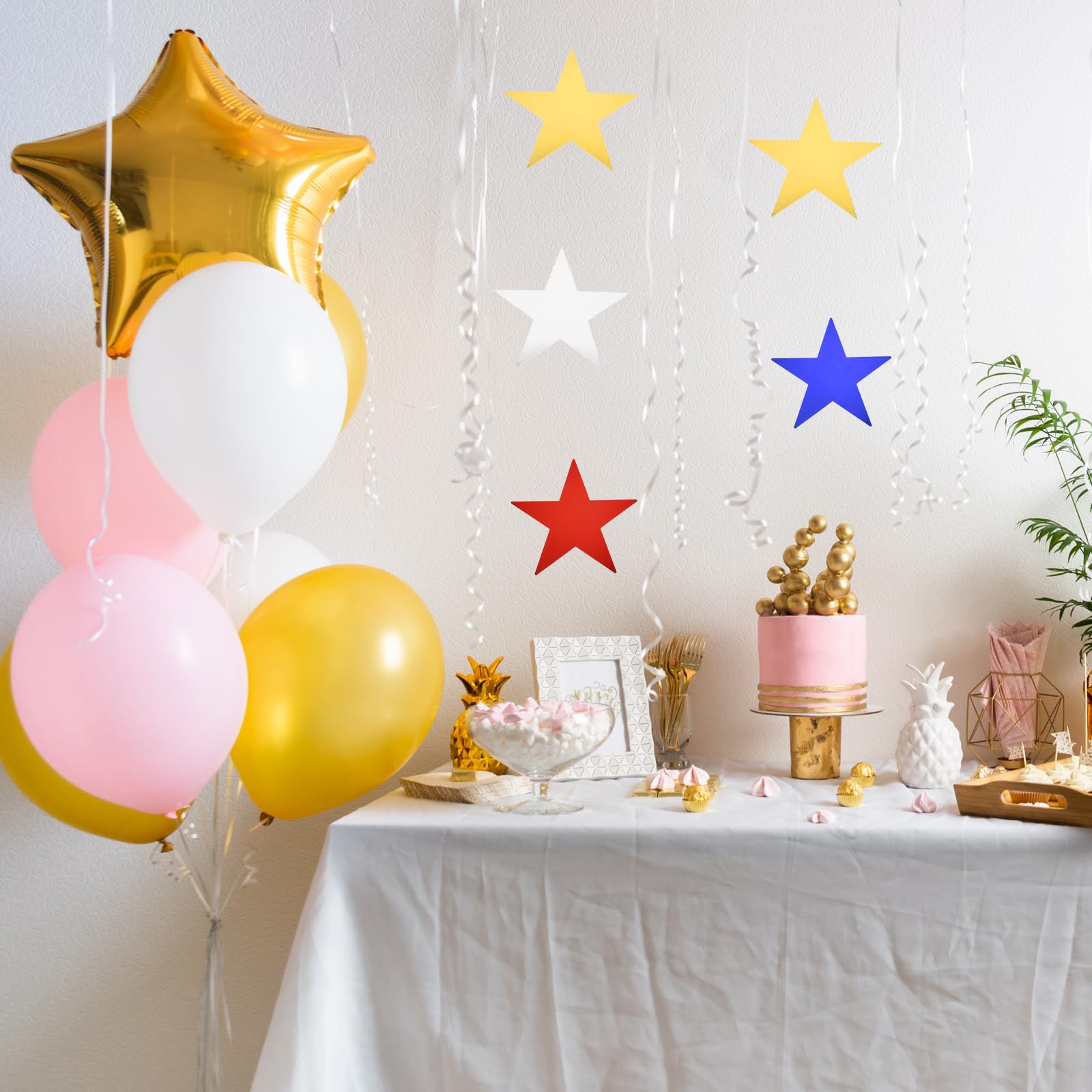 QUARKZMAN 36Pcs Doré Pailleté Étoiles Découpées en Papier Imprimé Double, Décoration en Carton pour Mur de Salle de Classe, Fête, Soirée Cinéma, Fournitures de Fête, 6 Pouce
