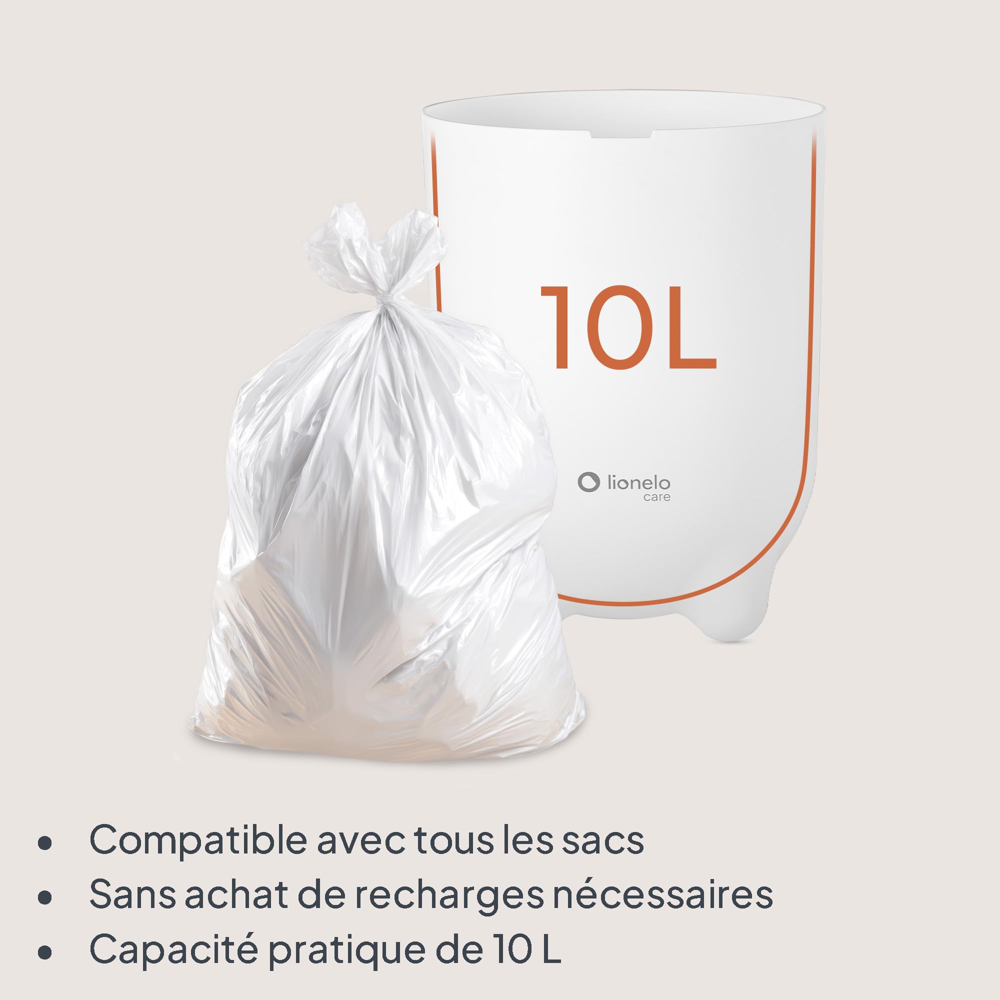Lionelo Purebin Poubelle à couches anti-odeurs 10 L conteneur hygiénique bébé Blanc