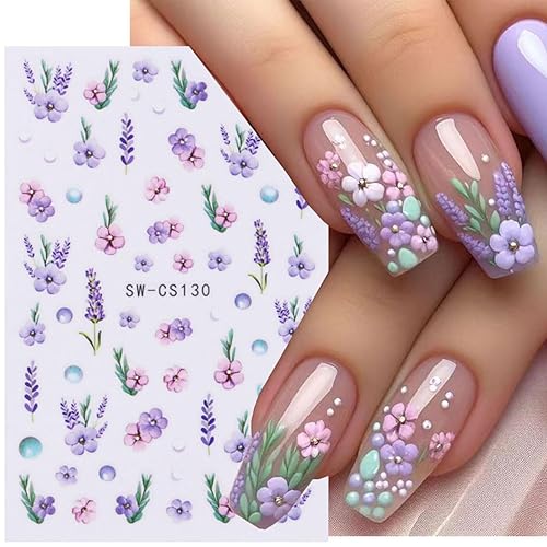 Summer Flower Nail Art Stickers 3D Flower Butterfly Nail Decals