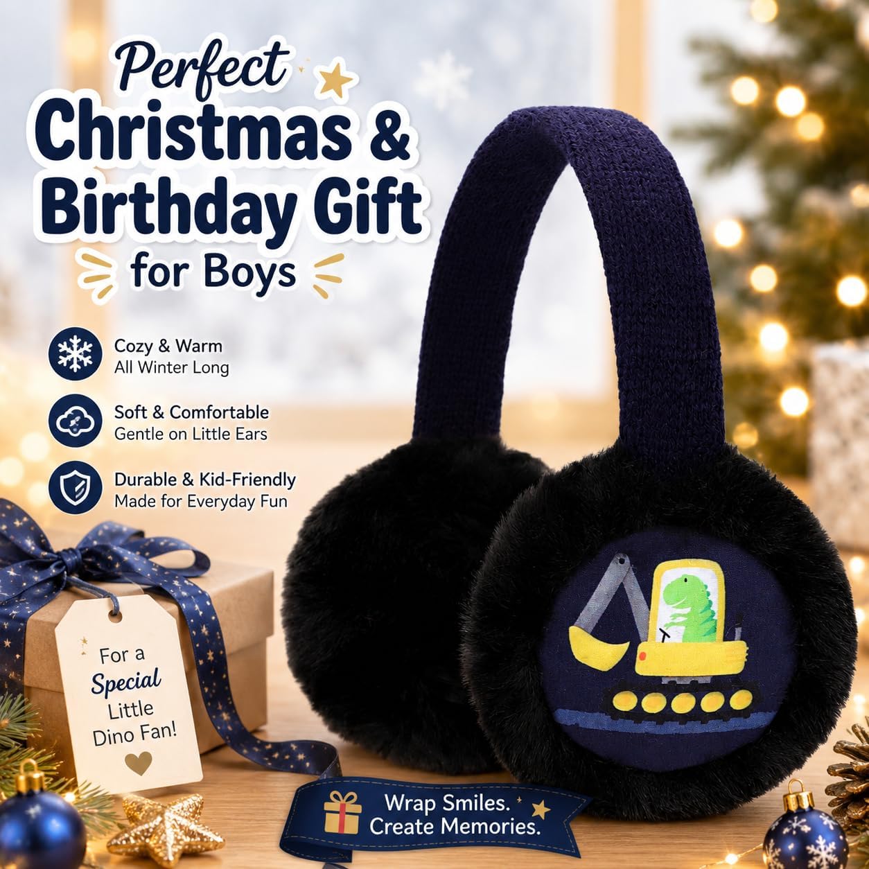 Boys Truck Ball Game Controller Excavator Earmuffs & Gloves Set, Soft Plush Comfortable Winter Outdoor Ear Warmers