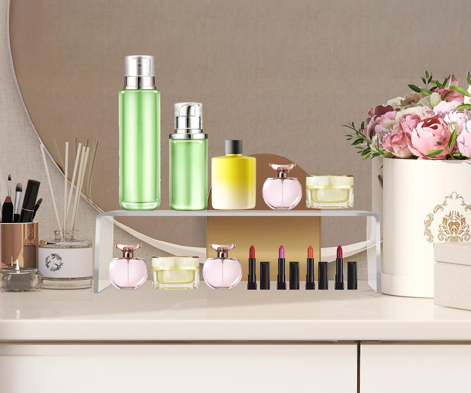 Jusalpha 4 Pcs Large 13'' Clear Acrylic Risers, Display Risers Shelf Showcase Fixtures for Retail, Display Stand for Amiibo Funko POP Figures, Cupcakes, Food Display, Cabinet Organizer(13''x 4.5''x 6'')