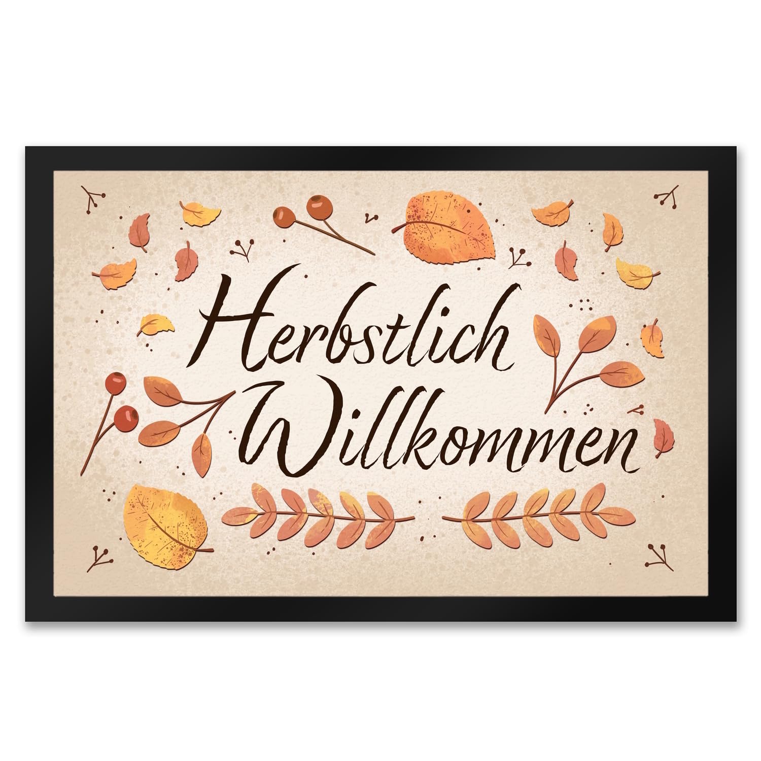 speecheese Herbstlich Willkommen Fußmatte XXL in 50x75 cm mit bunten Blättern schöner Fußabstreifer für den Herbst mit Laub und Beeren verziert um Freunde im Herbst willkommen zu heißen