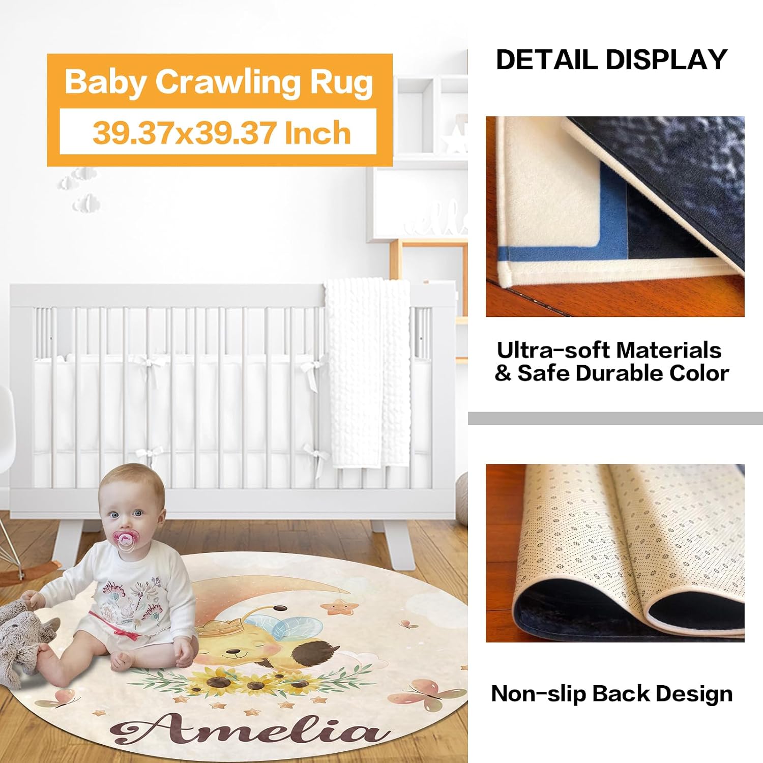 Custom Baby Crib Bedding Set - Moon Animal Personalized Name Nursery Bed 3 Pcs Set - Chic Soft Blanket, Sheet, Crawling Rug for Newborns Boys Girls Gifts Color05-Bee