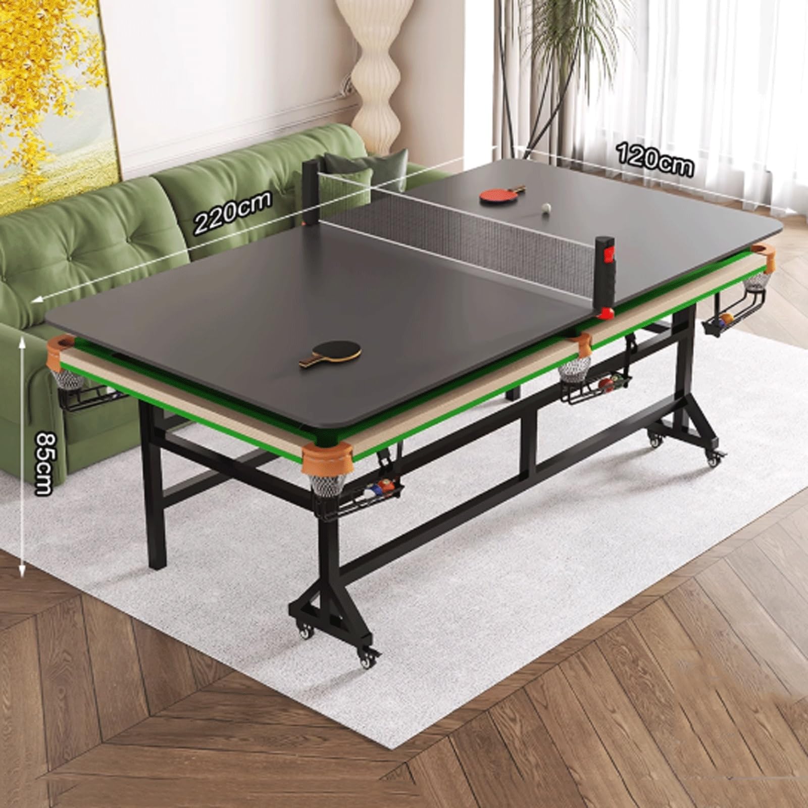 Tavolo da biliardo e ping pong, design pieghevole 2 in 1, uso interno, allenamento di precisione a cinque punti, piedini in acciaio al carbonio resistenti