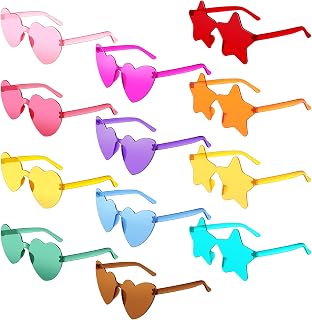 12 Pair Colorful Plastic Sunglasses Include 4 Heart Shape Sunglasses 4 Asymmetric Heart Glasses 4 Transparent Rimless Star Sunglasses for Party Favors