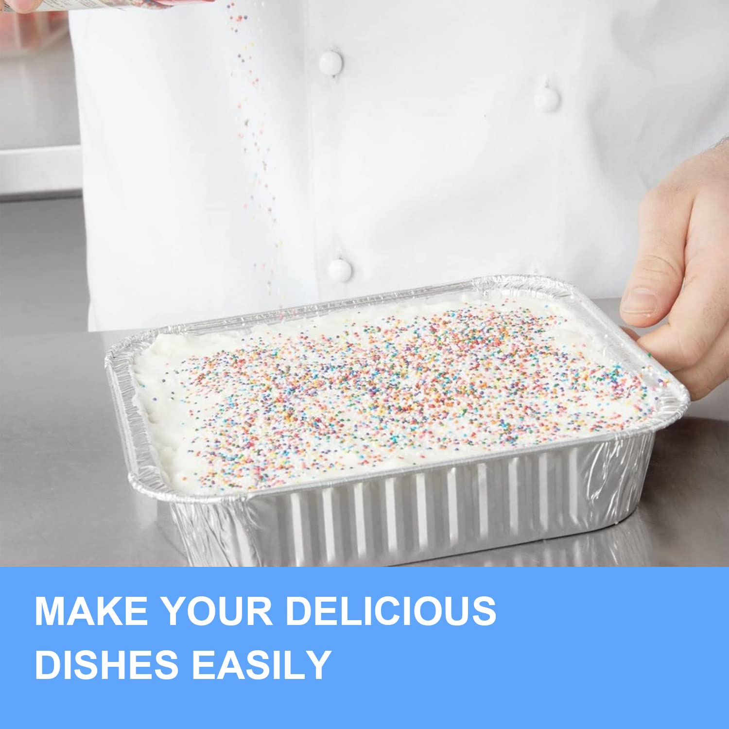 Moldes de aluminio ecológicos y reciclables para hornear con tapas de plástico transparente (8 x 8 pulgadas), bandejas desechables para llevar, cocina, calefacción y preparación de alimentos, paquete