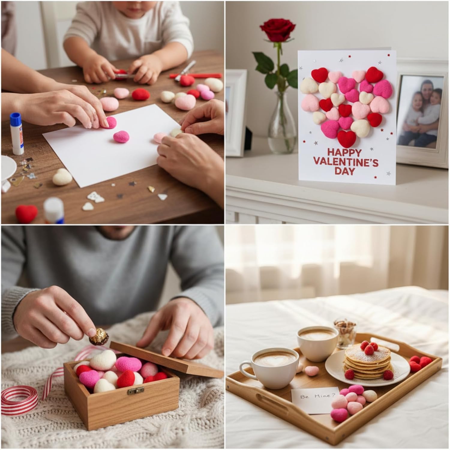 Geosar 24pcs Valentines Day Vase Filler Felt Heart Balls for Crafts Red Pink Heart Vase Filler Decorative Pom Pom Balls Ornaments for Valentine's Day Decor Centerpieces (2.4inch)