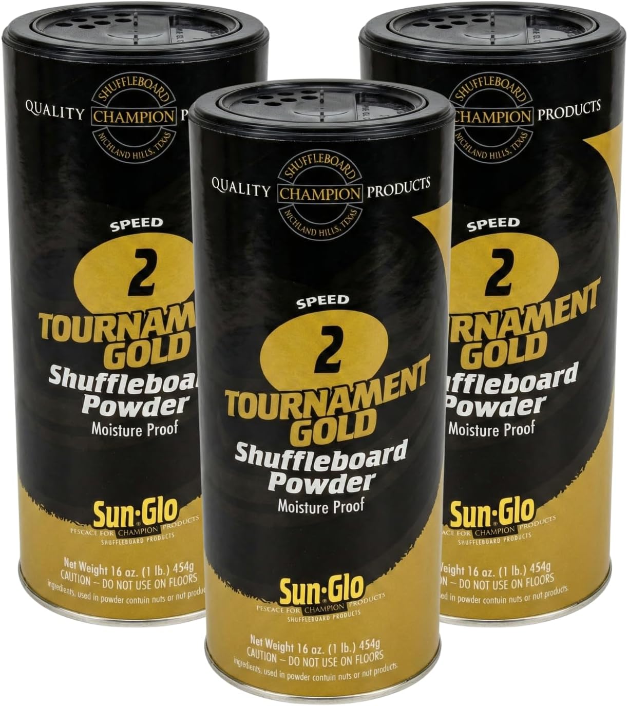 Sun-Glo Speed 2 (Tournament Gold) Shuffleboard Powder Wax – Fast Speed for Competitive League Play & 16-22 Foot Tables – 16 oz Shaker Can (Pack of 3)