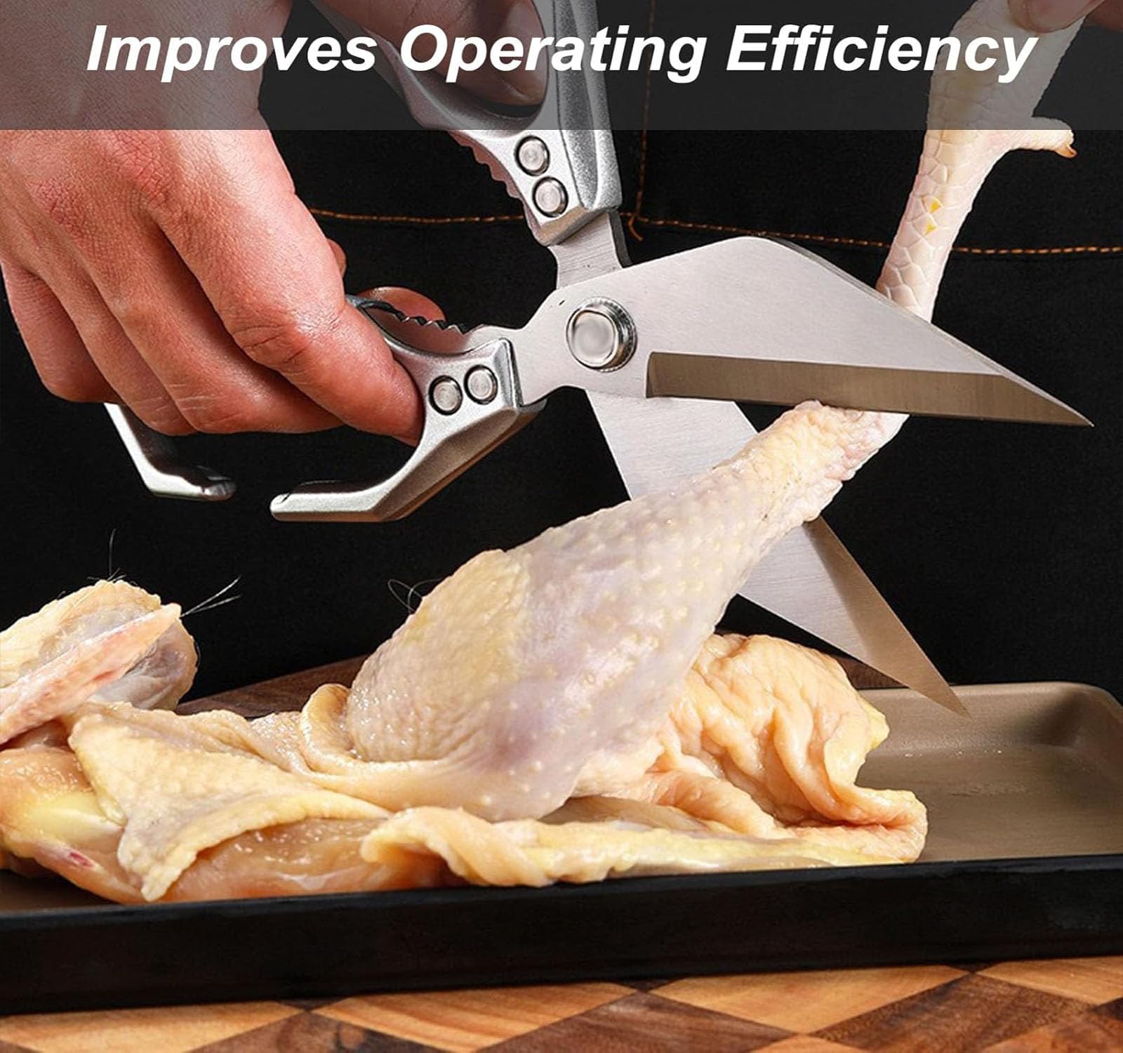 2025 Nuevas tijeras de cocina de servicio pesado multifuncional de Seattleget, tijeras de acero inoxidable 3CR13, con mango ergonómico, para cortar carne, verduras y nueces (E)